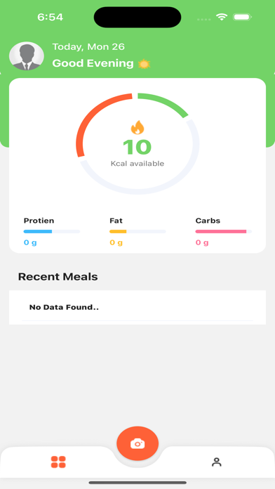 Existing SlimSnap iPhone app dashboard with calorie and nutrient summaries